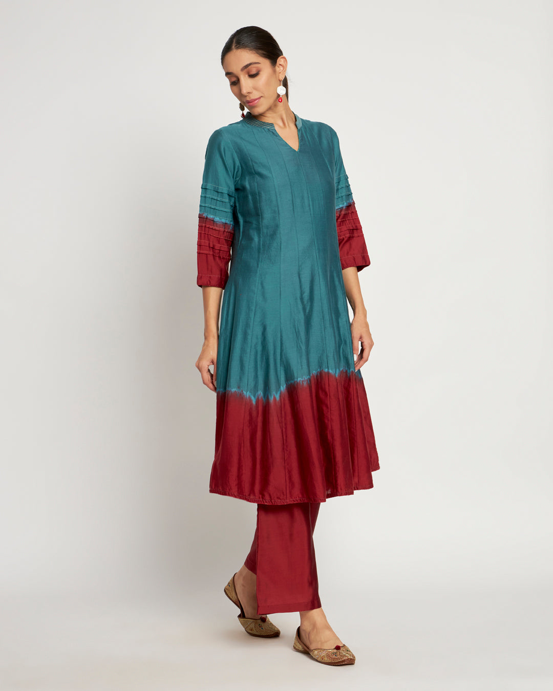 Teal Russet Omber Festive Chanderi Co-ord Set