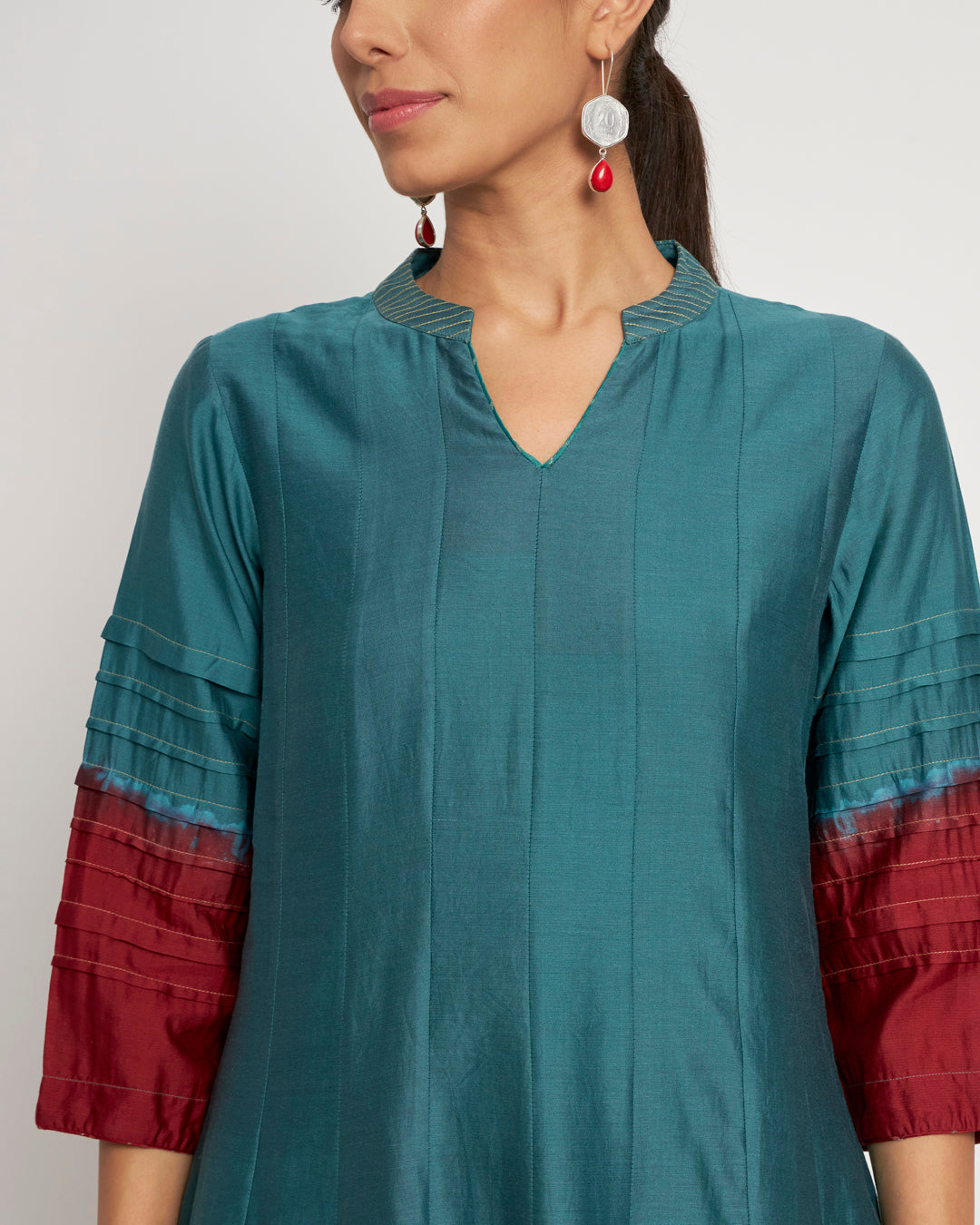 Teal Russet Omber Festive Chanderi Co-ord Set