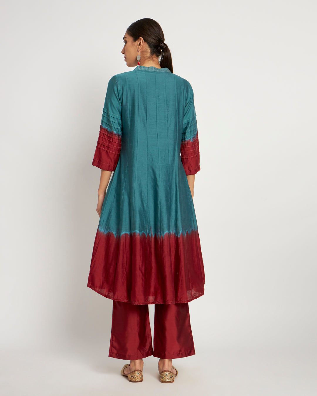 Teal Russet Omber Festive Chanderi Co-ord Set