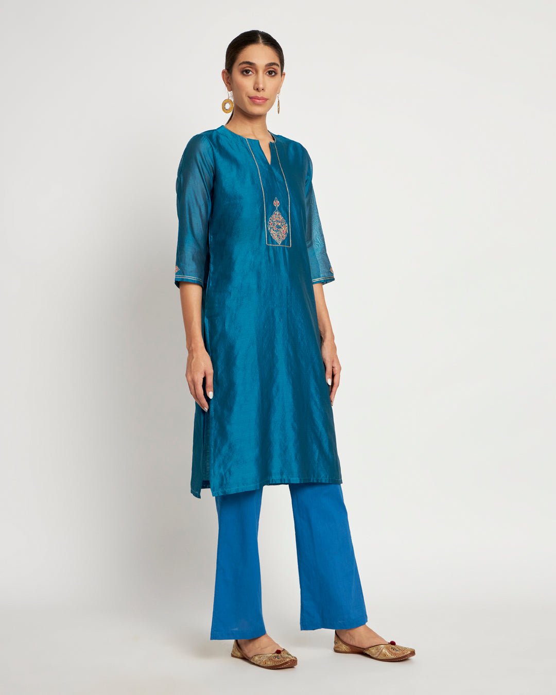 Set of 3- Mastani Blue Aari Work Festive Chanderi Set