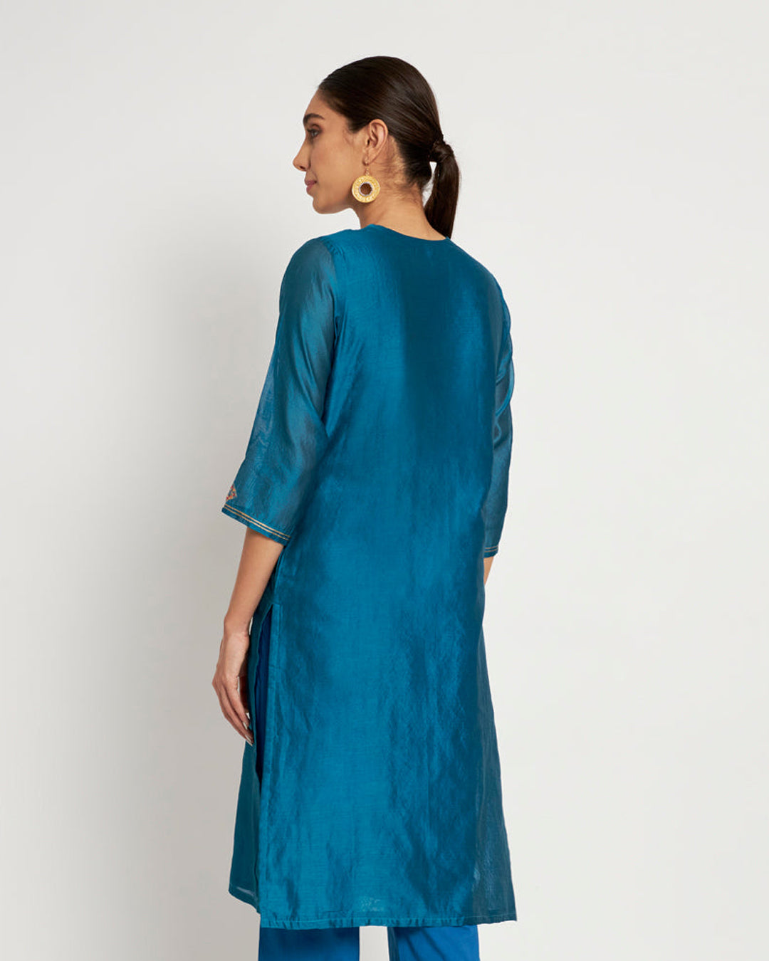 Mastani Blue Aari Work Festive Chanderi Kurta (Without Bottoms)