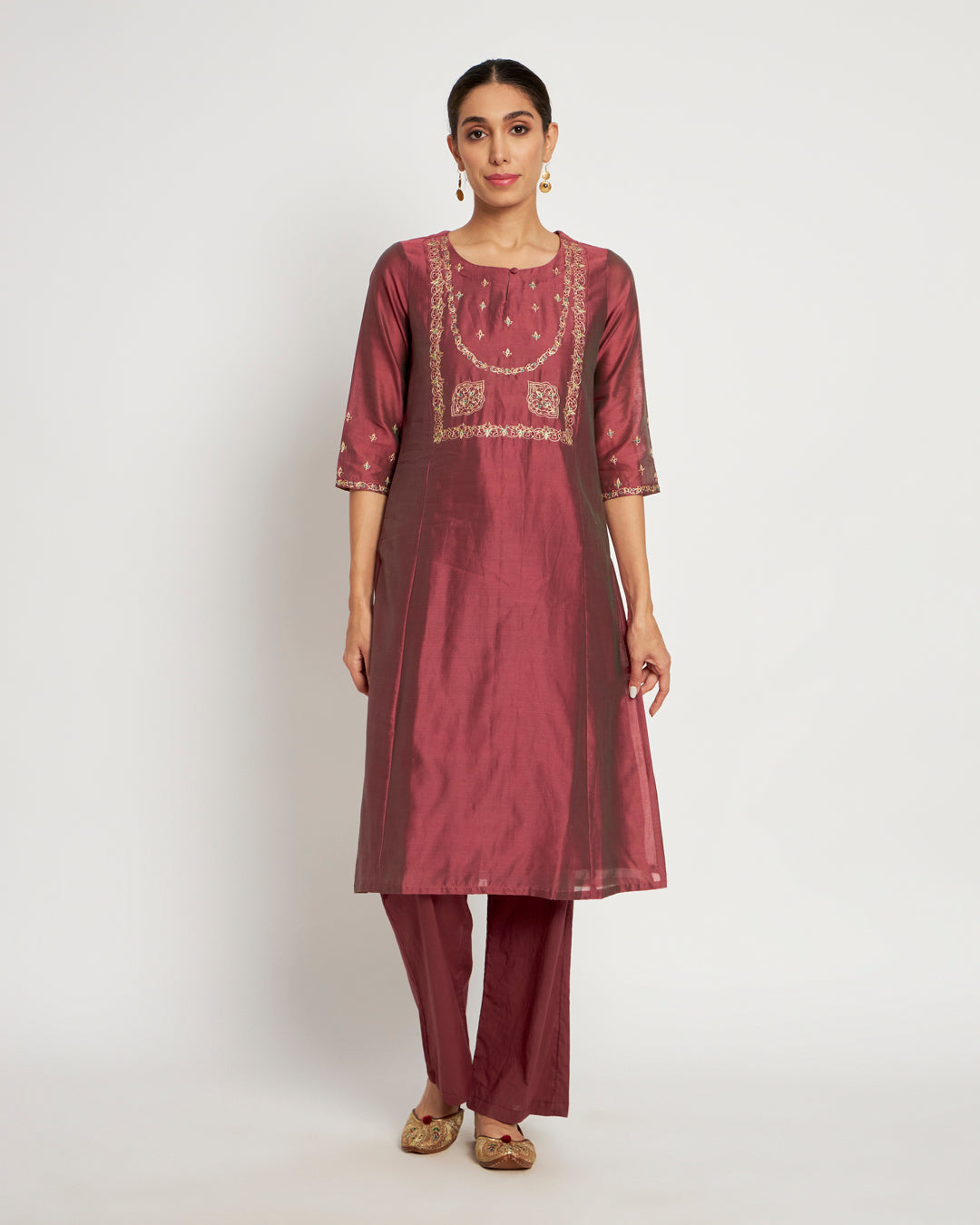 Old Rose Aari Work Festive Chanderi Co-ord Set