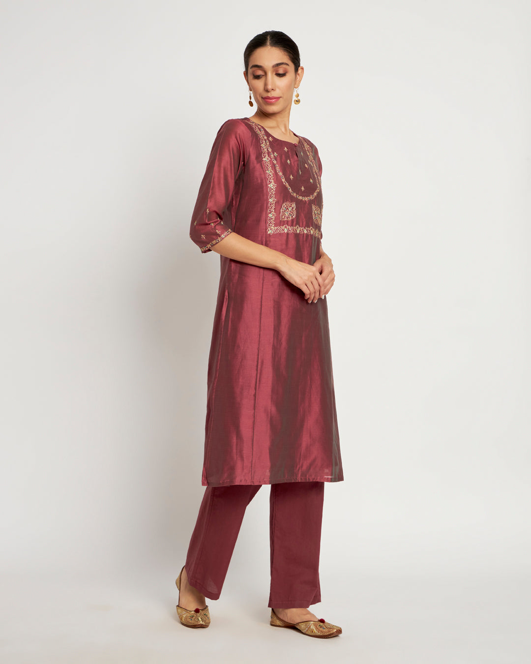 Old Rose Aari Work Festive Chanderi Co-ord Set