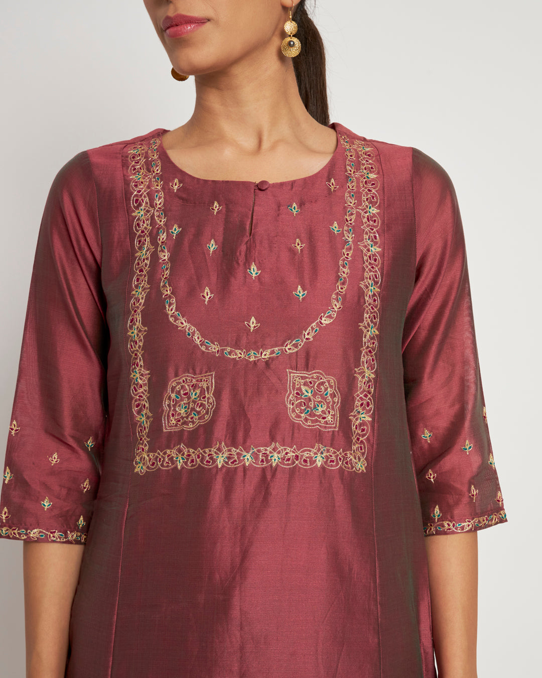 Old Rose Aari Work Festive Chanderi Co-ord Set