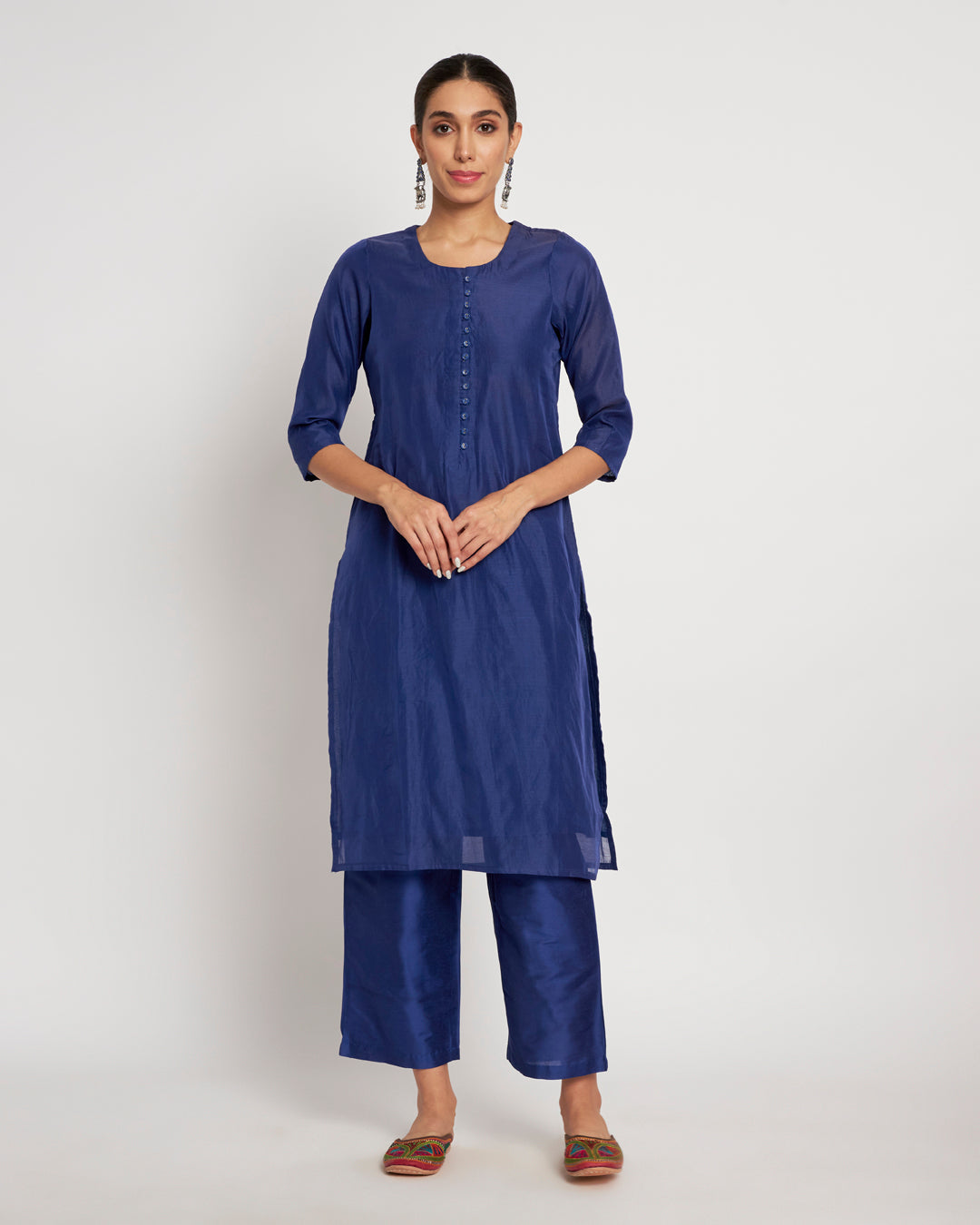 Royal Blue Button Neck Festive Chanderi Co-ord Set