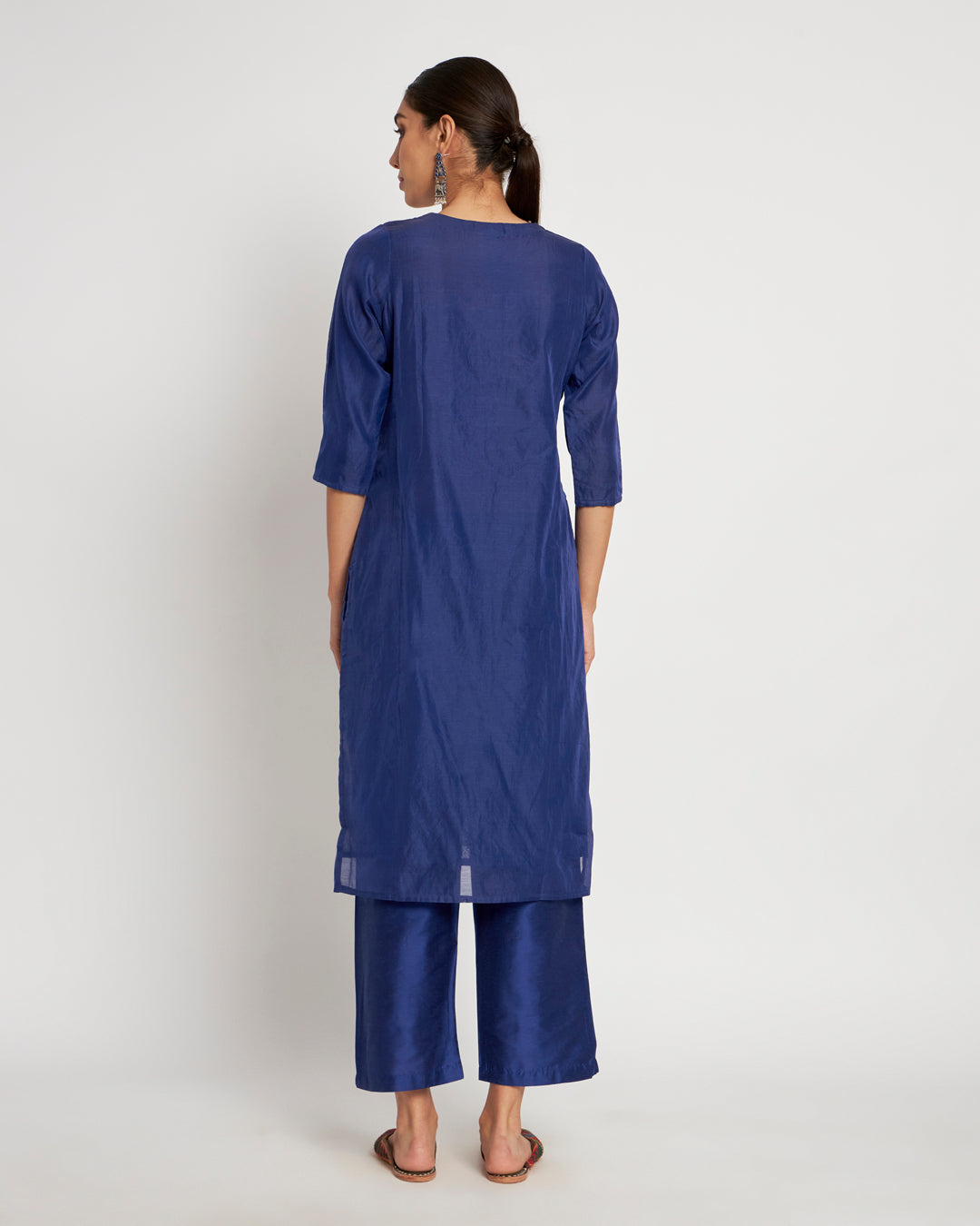 Set of 3- Royal Blue Button Neck Festive Chanderi Set