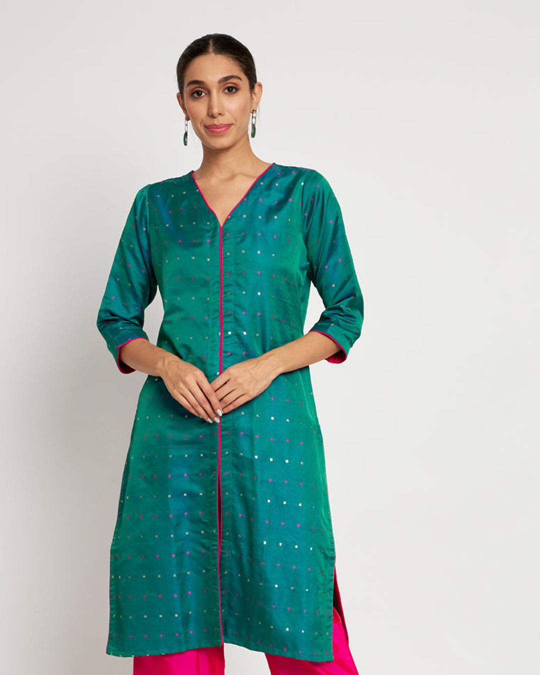 Lush Green Festive Jacquard Kurta (Without Bottoms)