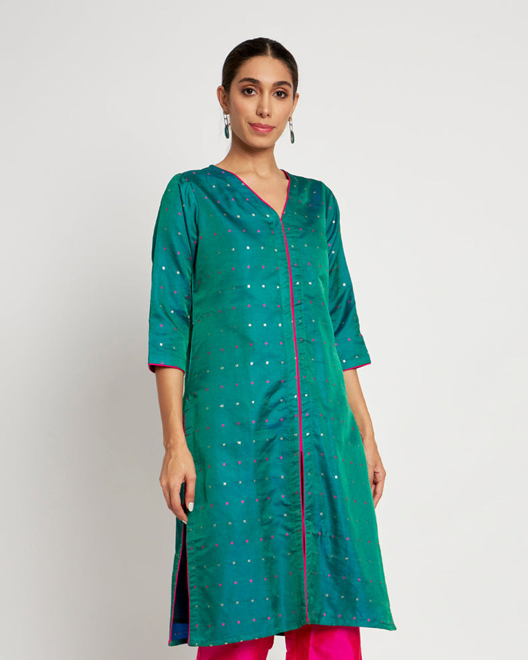 Lush Green Festive Jacquard Kurta (Without Bottoms)