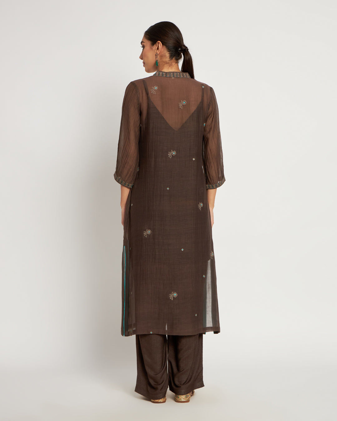 Set of 3- Festive Truffle Embroidered Chanderi Set