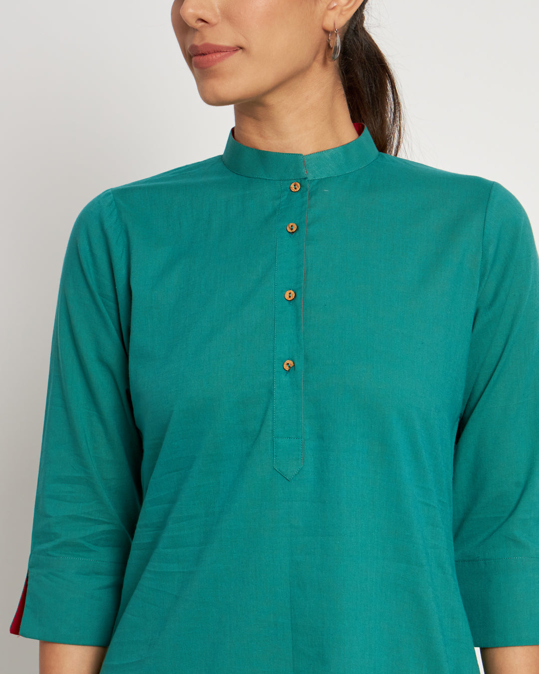 Forest Green Band Collar Neck Solid Co-ord Set