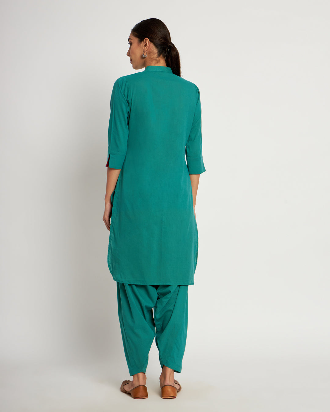 Forest Green Band Collar Neck Solid Co-ord Set