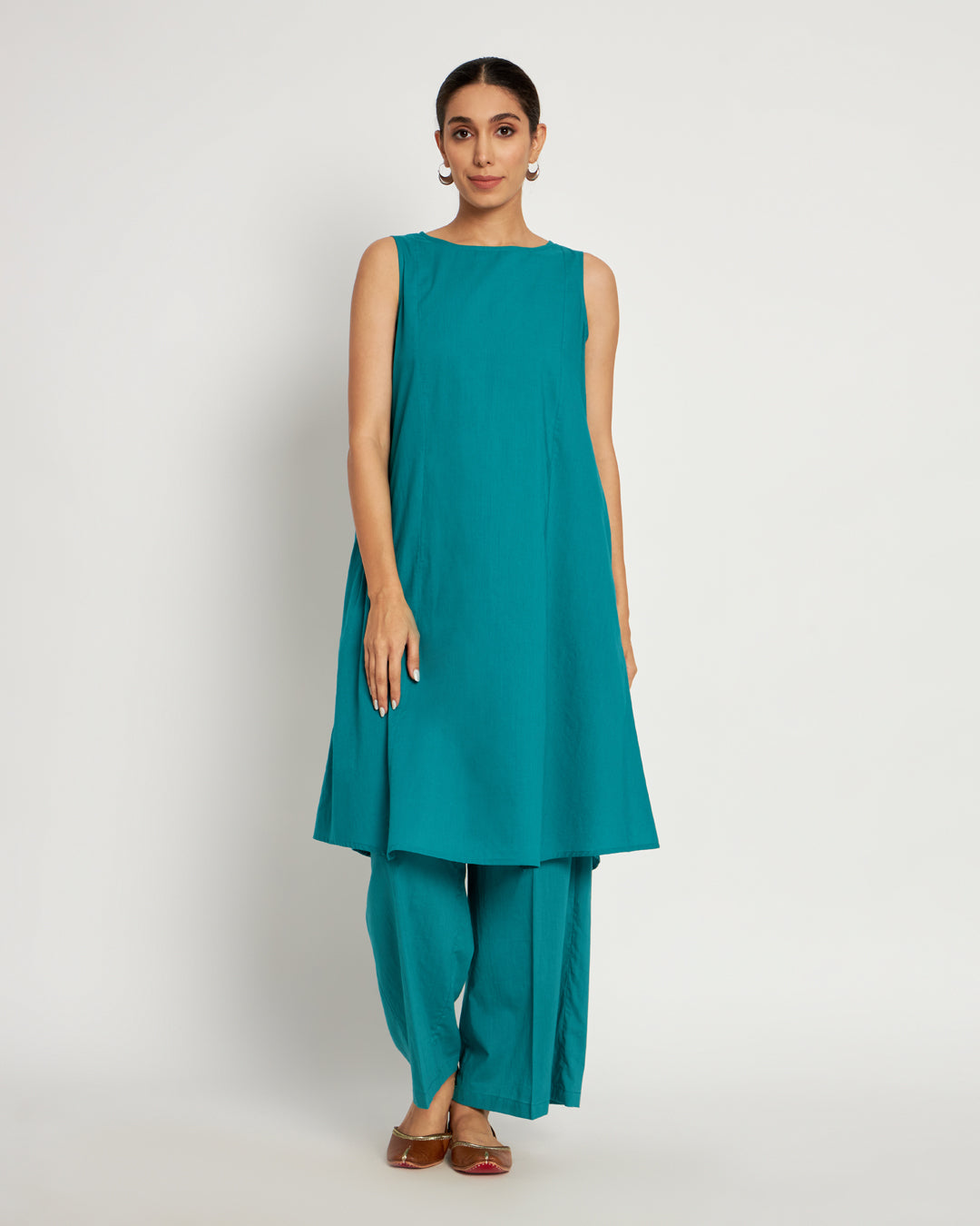 Green Gleam Sleeveless A-Line Solid Co-ord Set