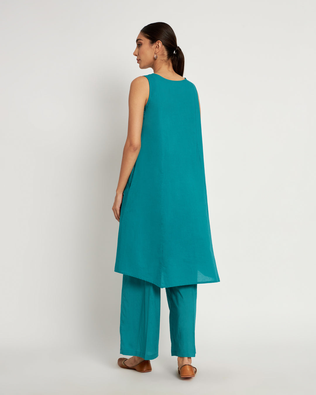 Green Gleam Sleeveless A-Line Solid Co-ord Set