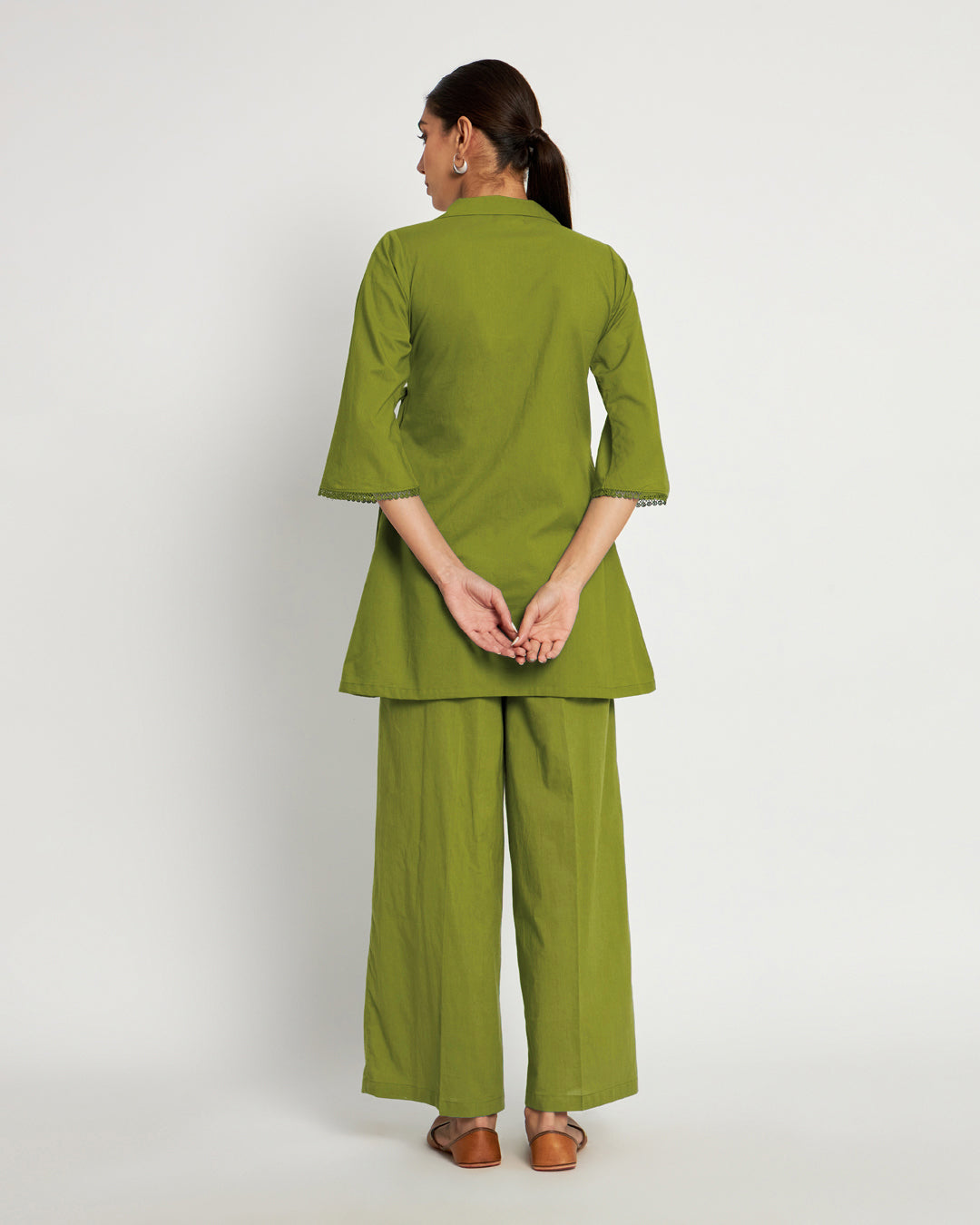 Sage Green Collar Neck Angrakha Solid Co-ord Set