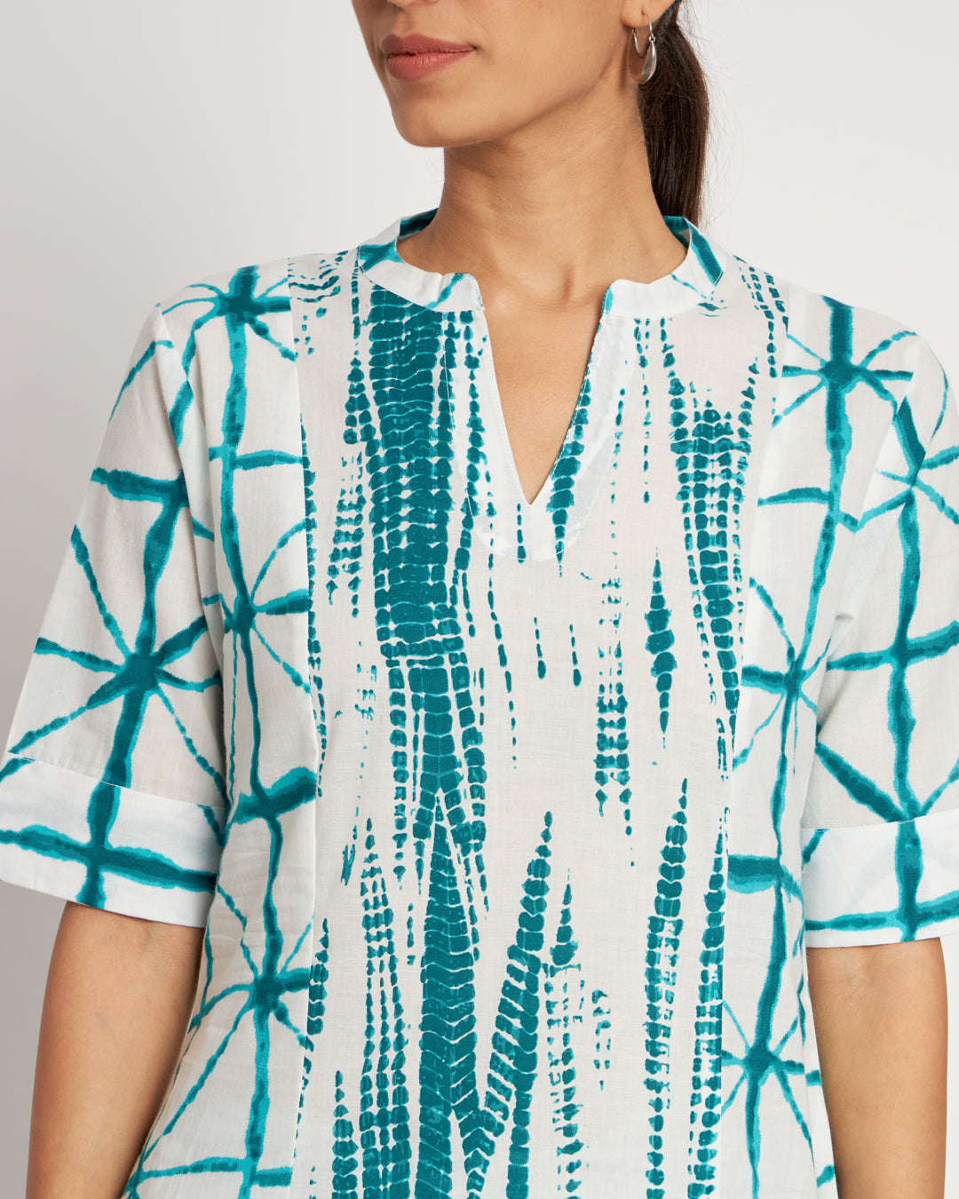 Printed Emerald Green Shibori Bliss Hi-Low Kurta (Without Bottoms)