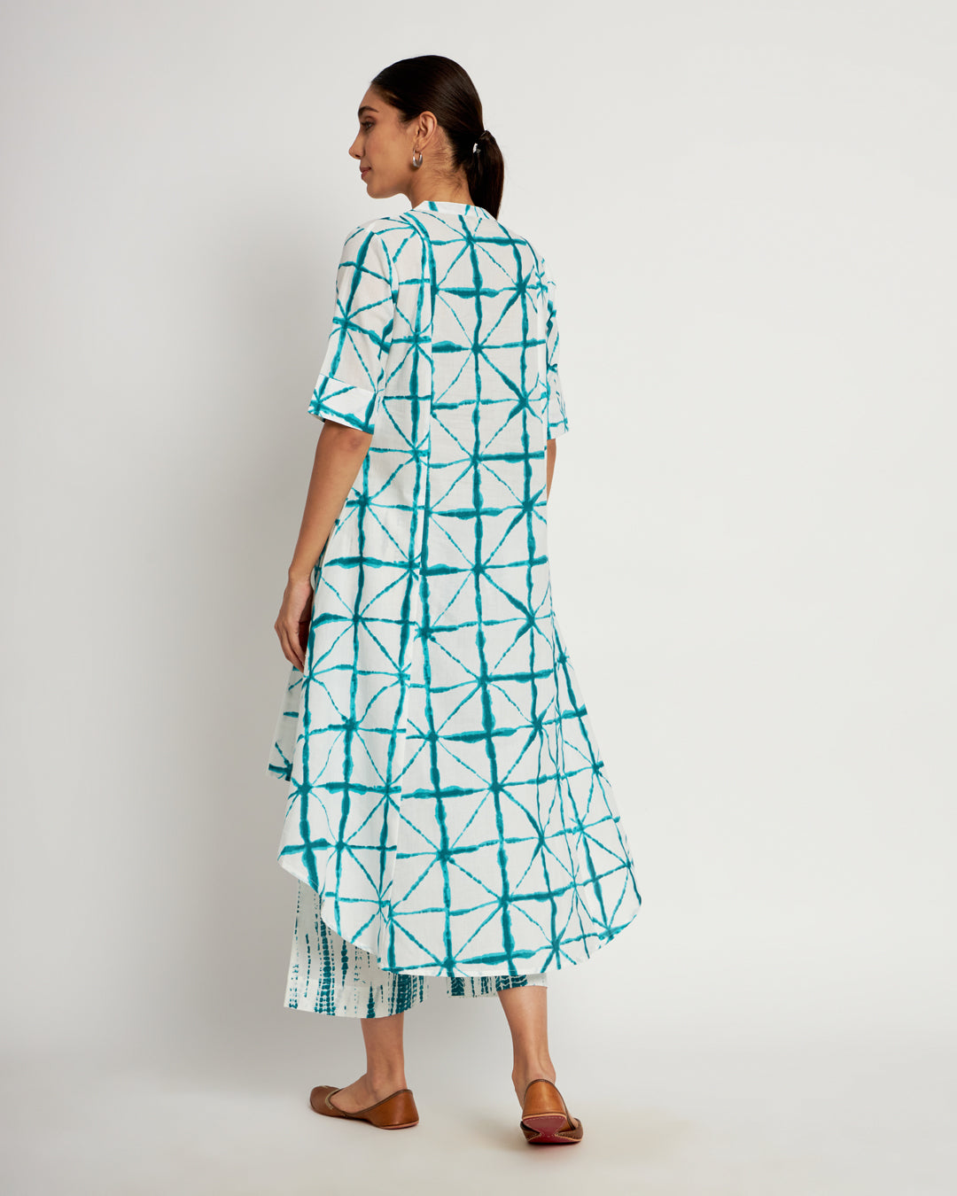 Printed Emerald Green Shibori Bliss Hi-Low Kurta (Without Bottoms)