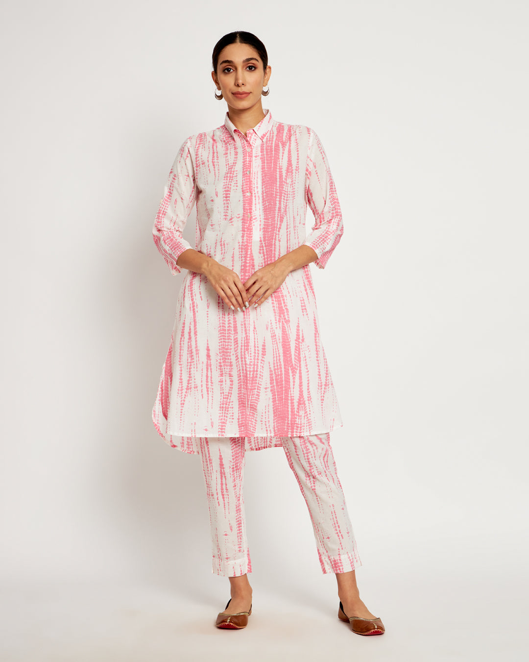 Printed Blush Pink Shibori Bliss Collared Co-ord Set