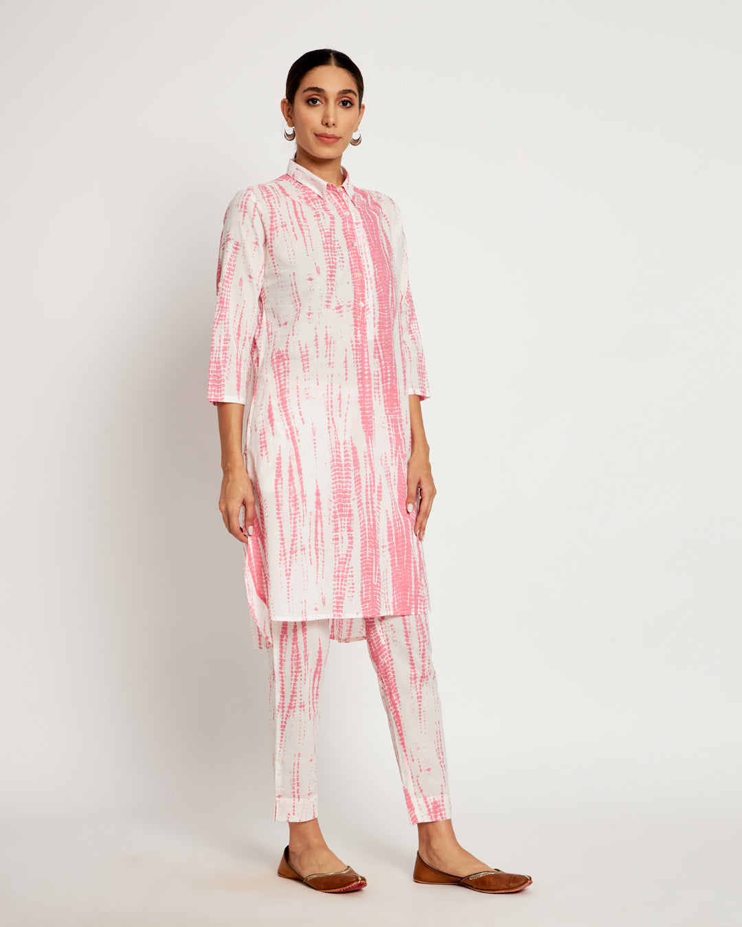Printed Blush Pink Shibori Bliss Collared Co-ord Set