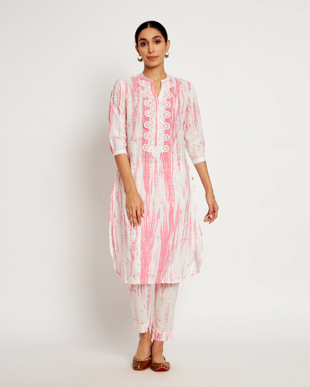 Printed Blush Pink Shibori Bliss Lace Kurta (Without Bottoms)