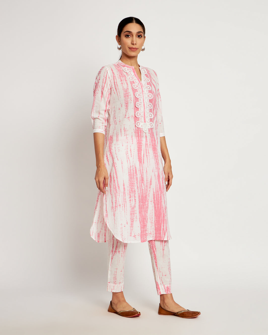 Printed Blush Pink Shibori Bliss Lace Kurta (Without Bottoms)