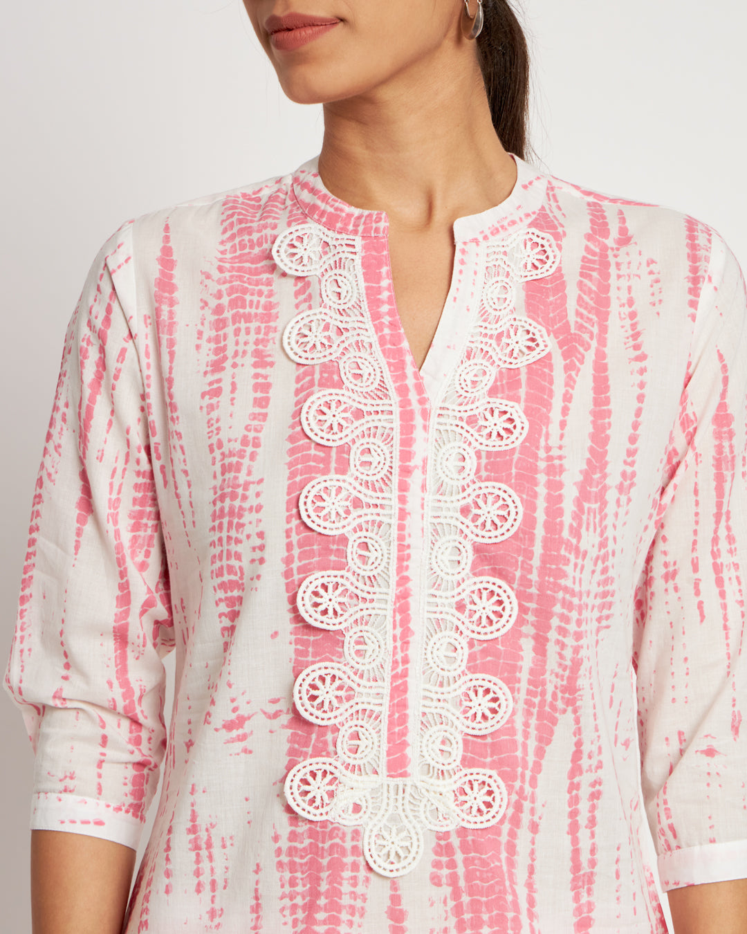 Printed Blush Pink Shibori Bliss Lace Kurta (Without Bottoms)