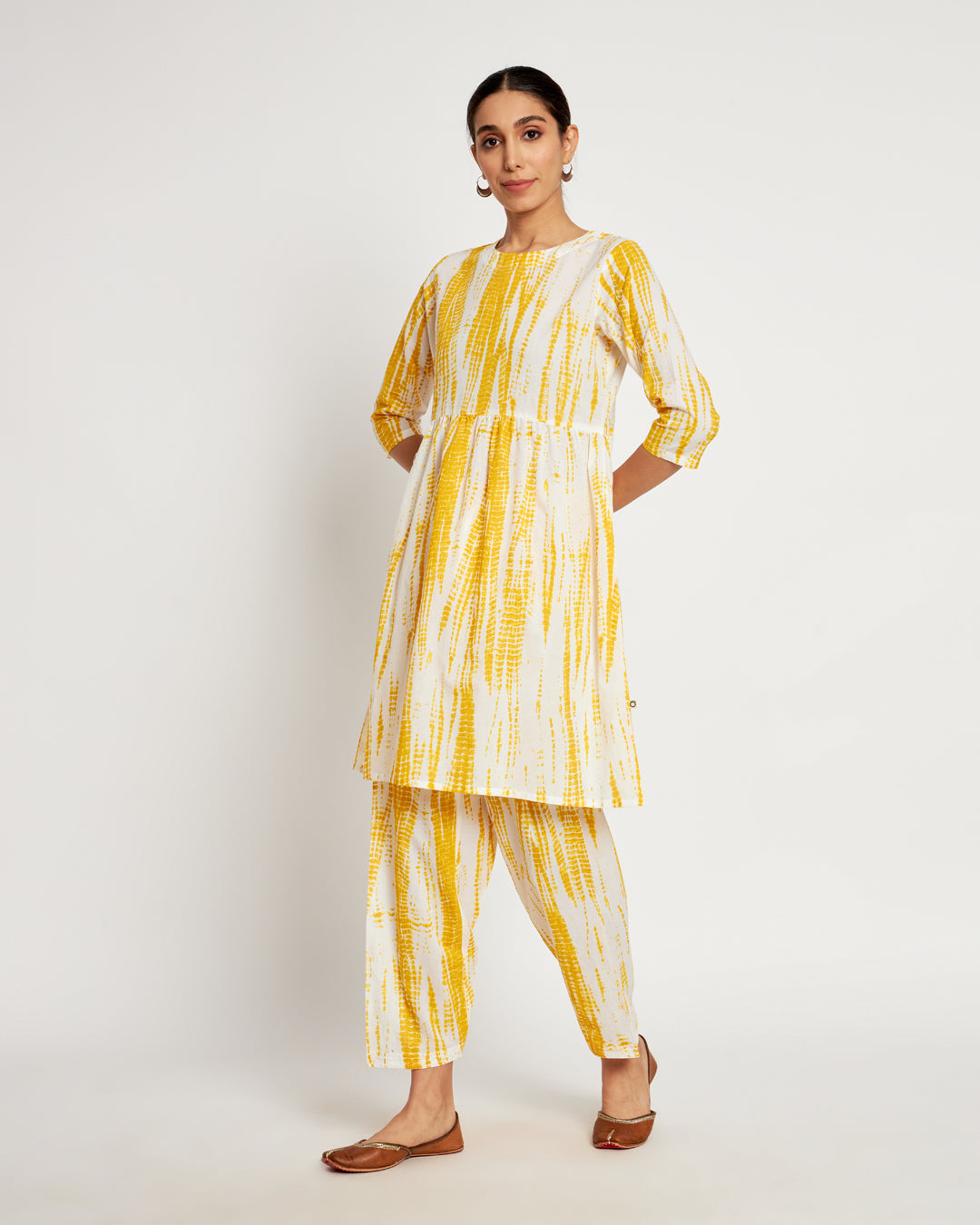 Printed Yellow Shibori Bliss Gathered Co-ord Set