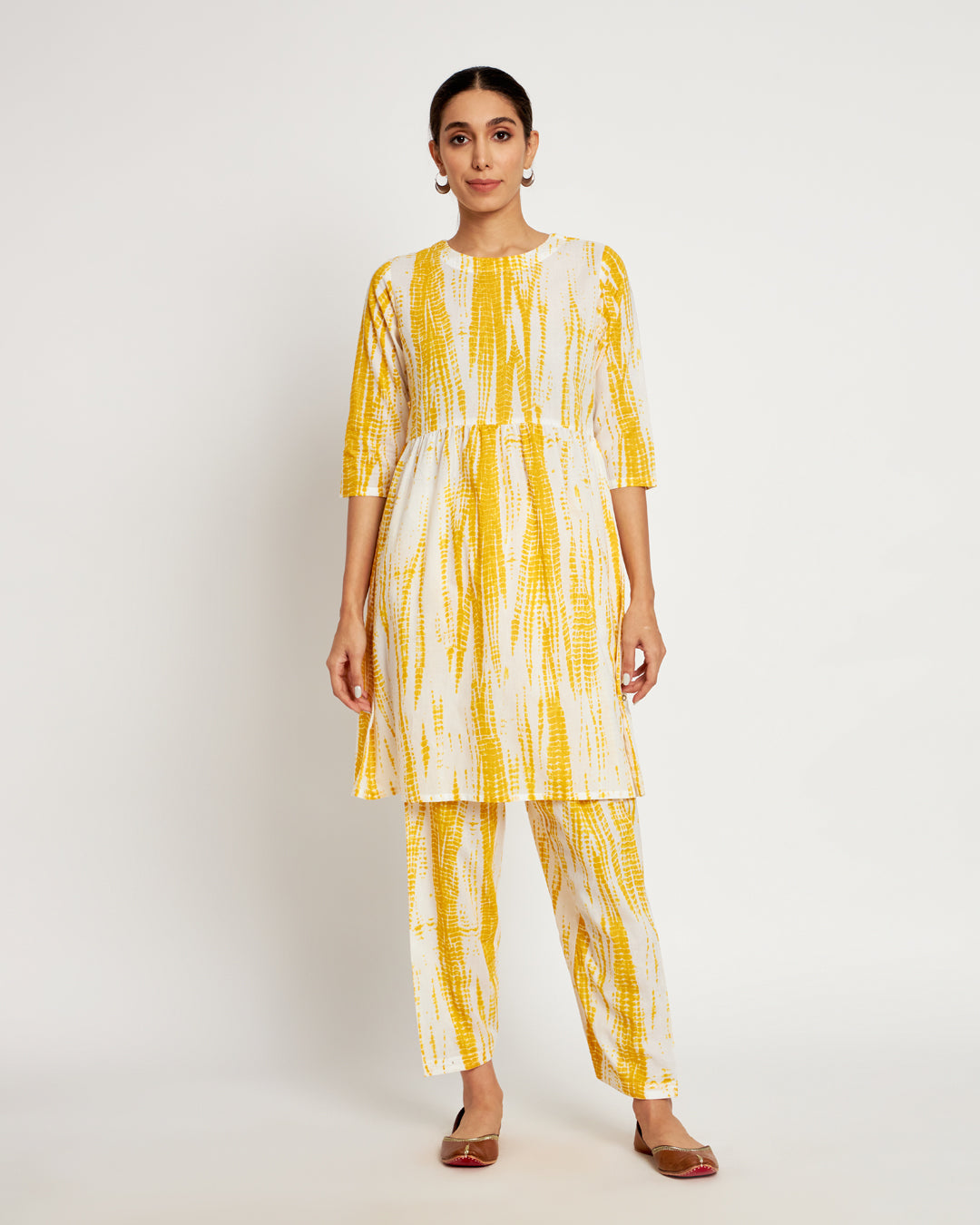 Printed Yellow Shibori Bliss Gathered Co-ord Set