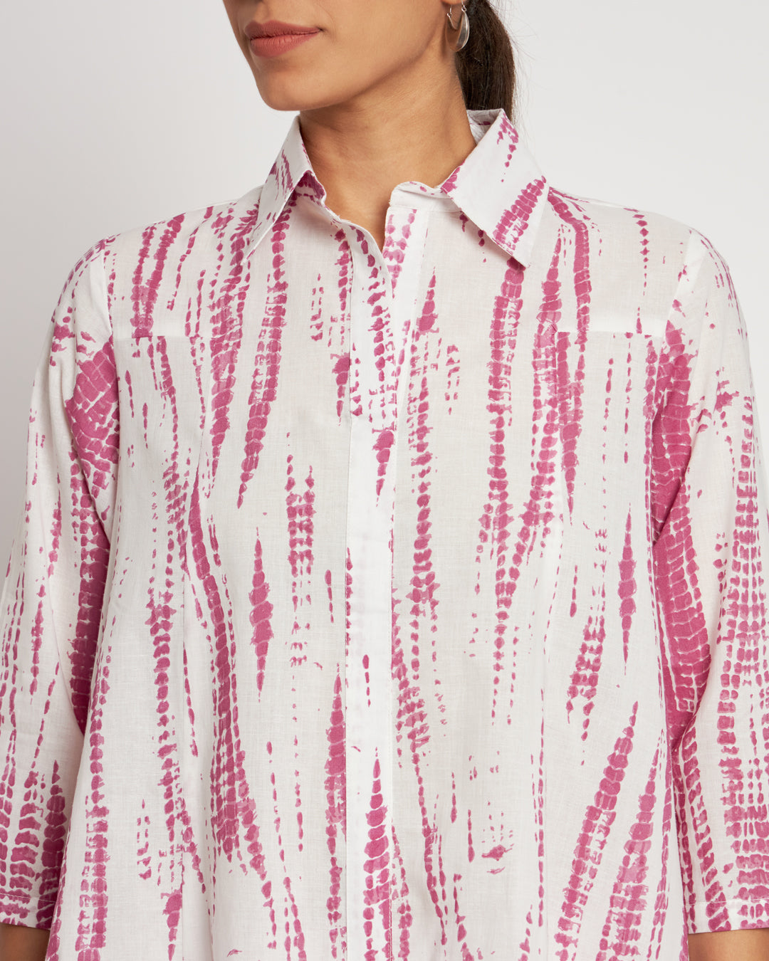 Printed Salmon Pink Shibori Bliss Collared Kurta (Without Bottoms)