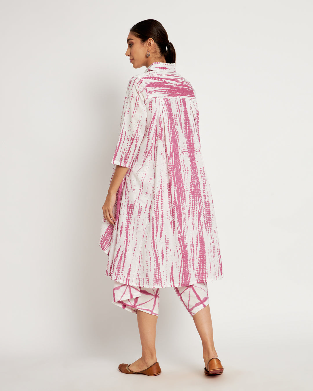 Printed Salmon Pink Shibori Bliss Collared Kurta (Without Bottoms)