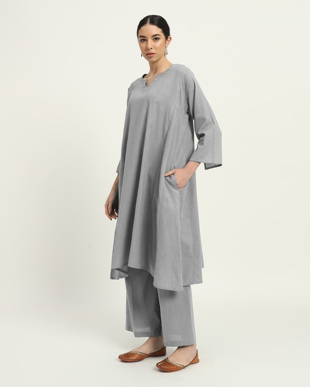 Combo: Iced Grey & Aurora Purple Royal Resonance Kalidar Solid Kurta