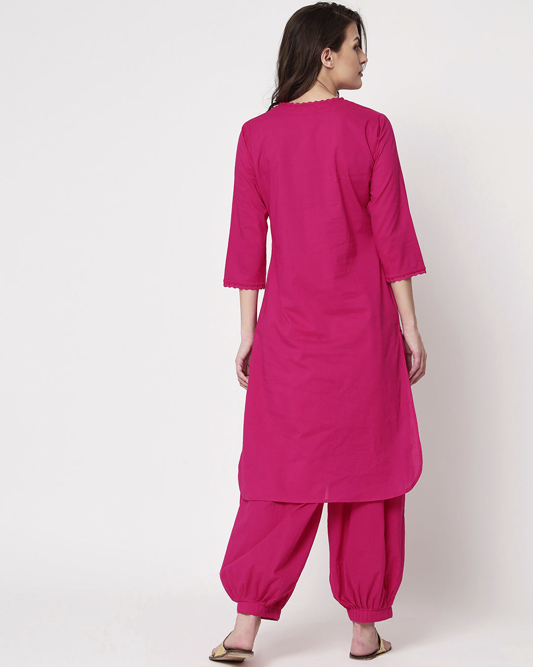 Queen's Gulabi Lace Affair Solid Kurta (Without Bottoms)