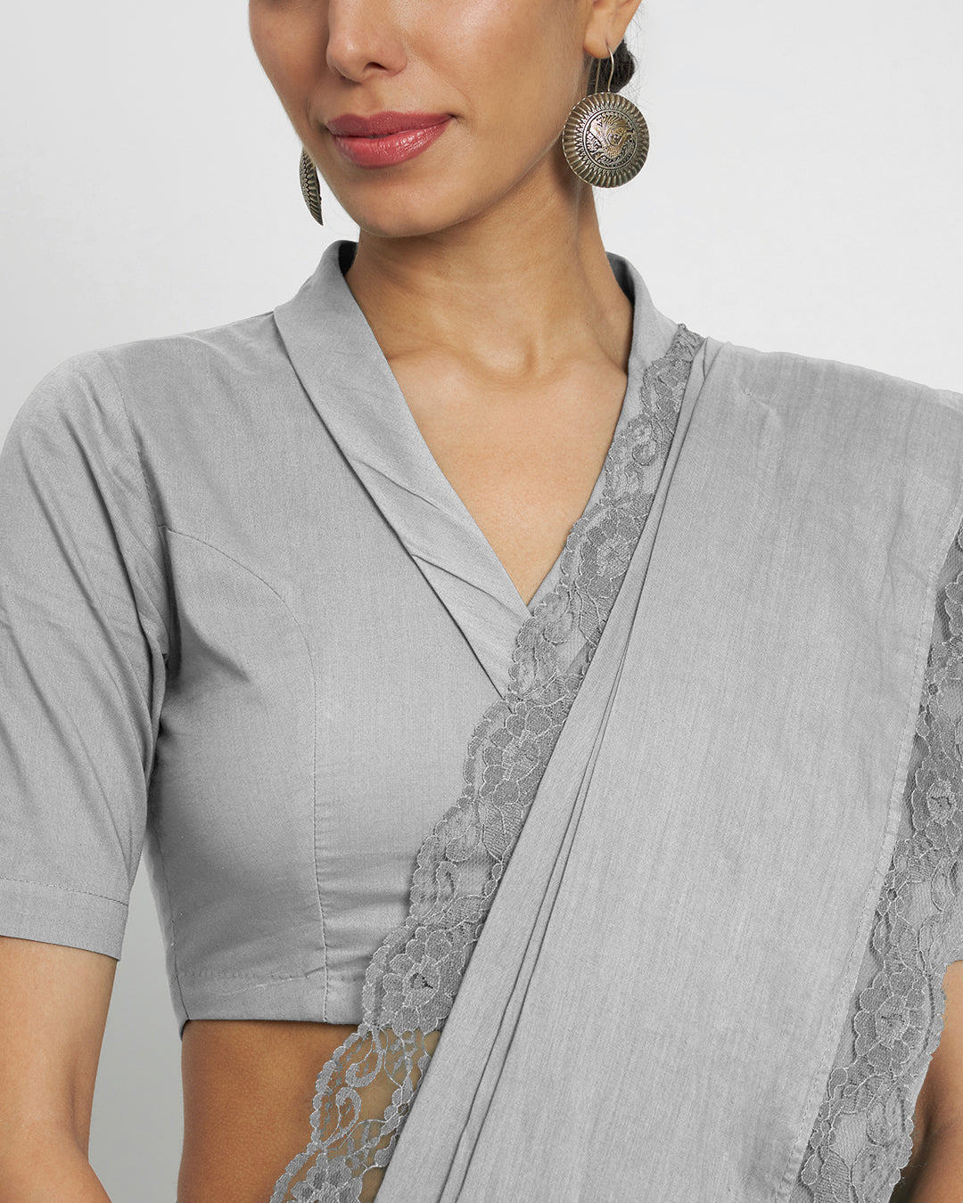 Iced Grey Lace Medley Cotton Saree