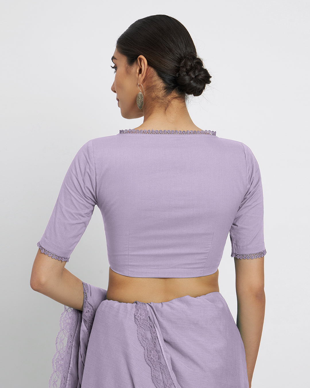 Lilac V Neck Lace Medley Saree & Blouse Co-ord Set