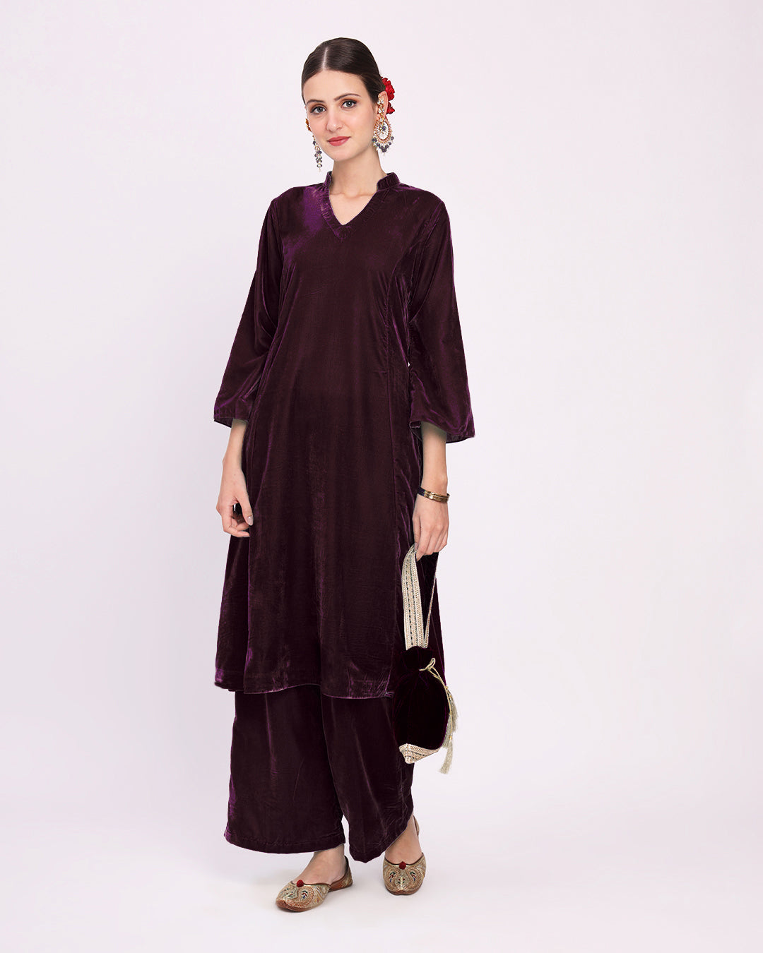 Plum Passion Royal Notch Velvet Gala Co-ord Set