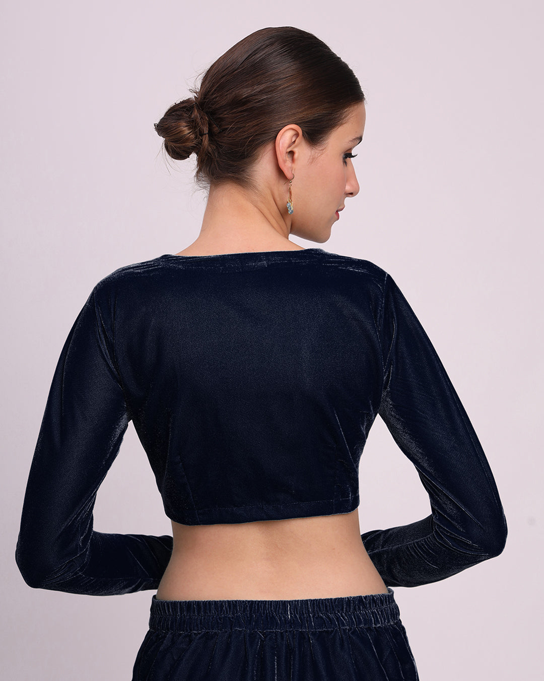 Midnight Blue Allure Deep V Velvet Blouse