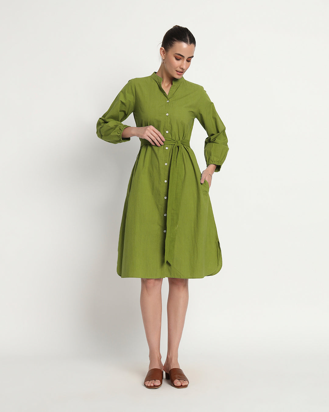Sage Green Modish Elegance Notch Neck Dress