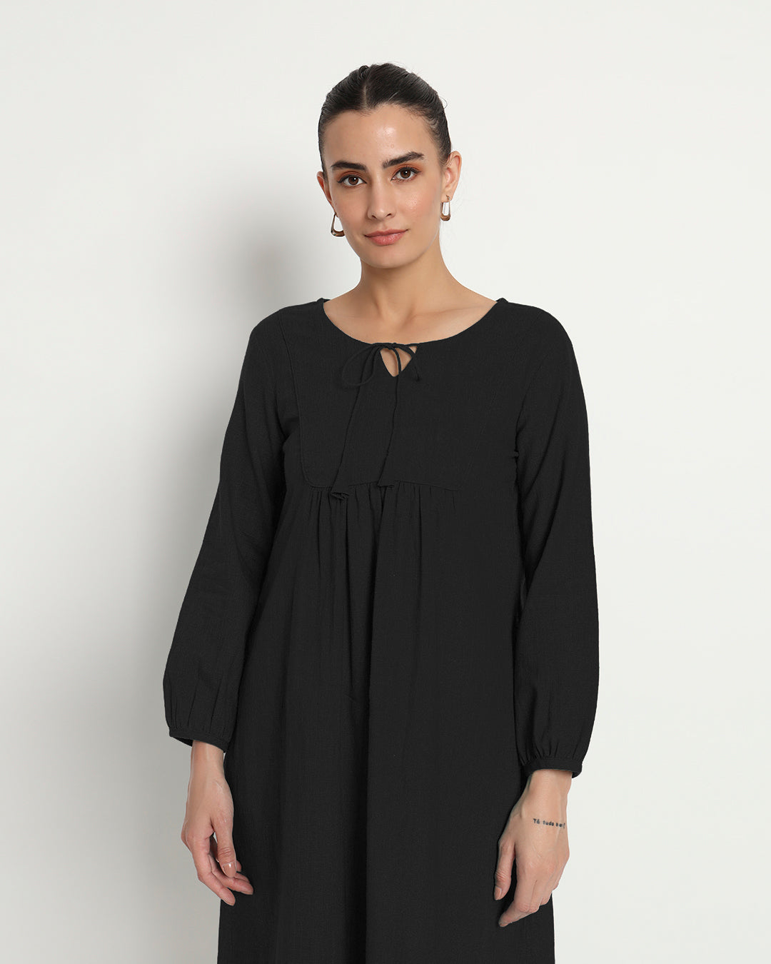 Classic Black Playful Tie-Up Neck Dress