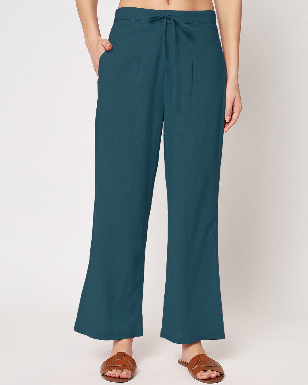 Deep Teal Sleeveless Short Length Solid Co-ord Set