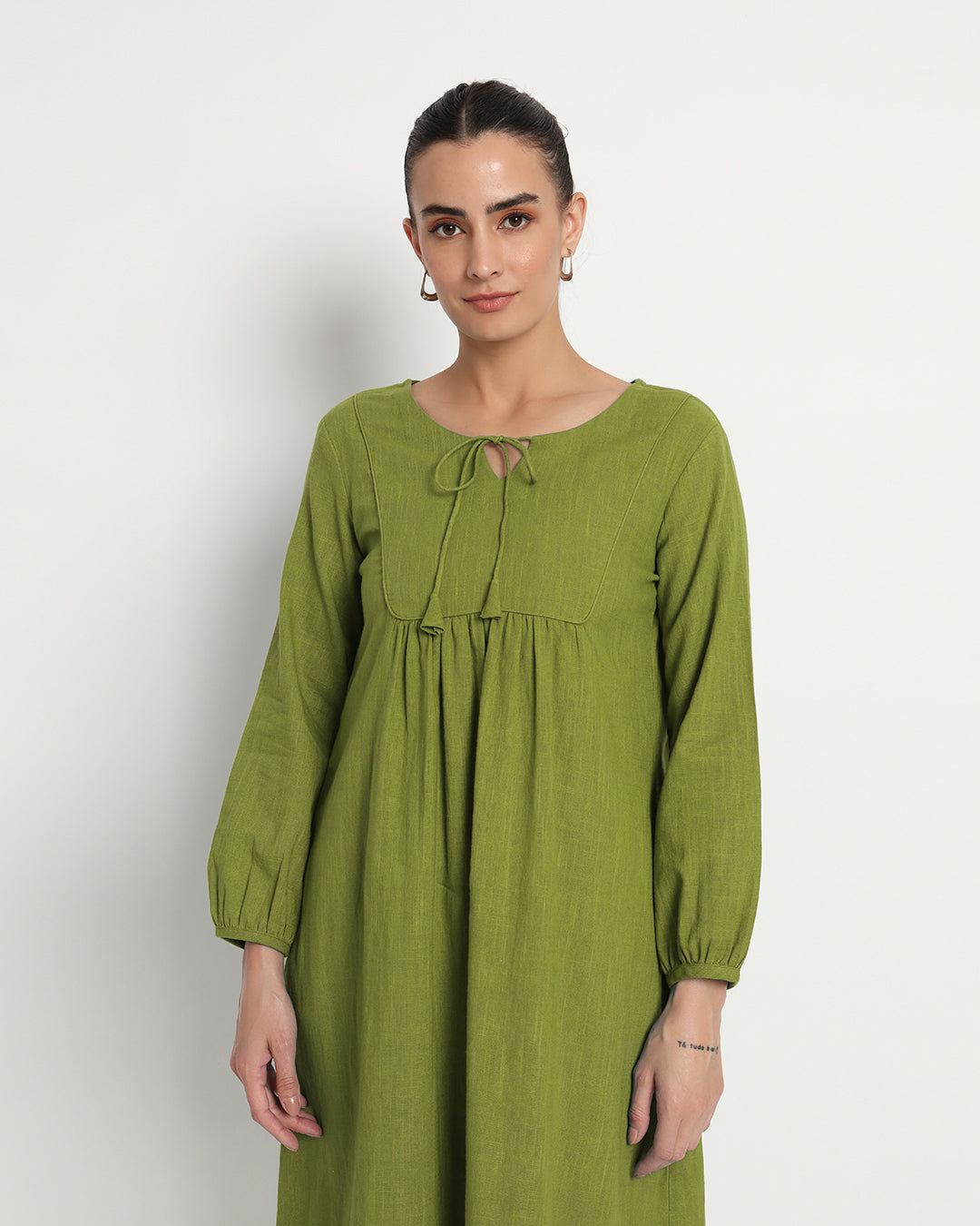 Sage Green Playful Tie-Up Neck Dress