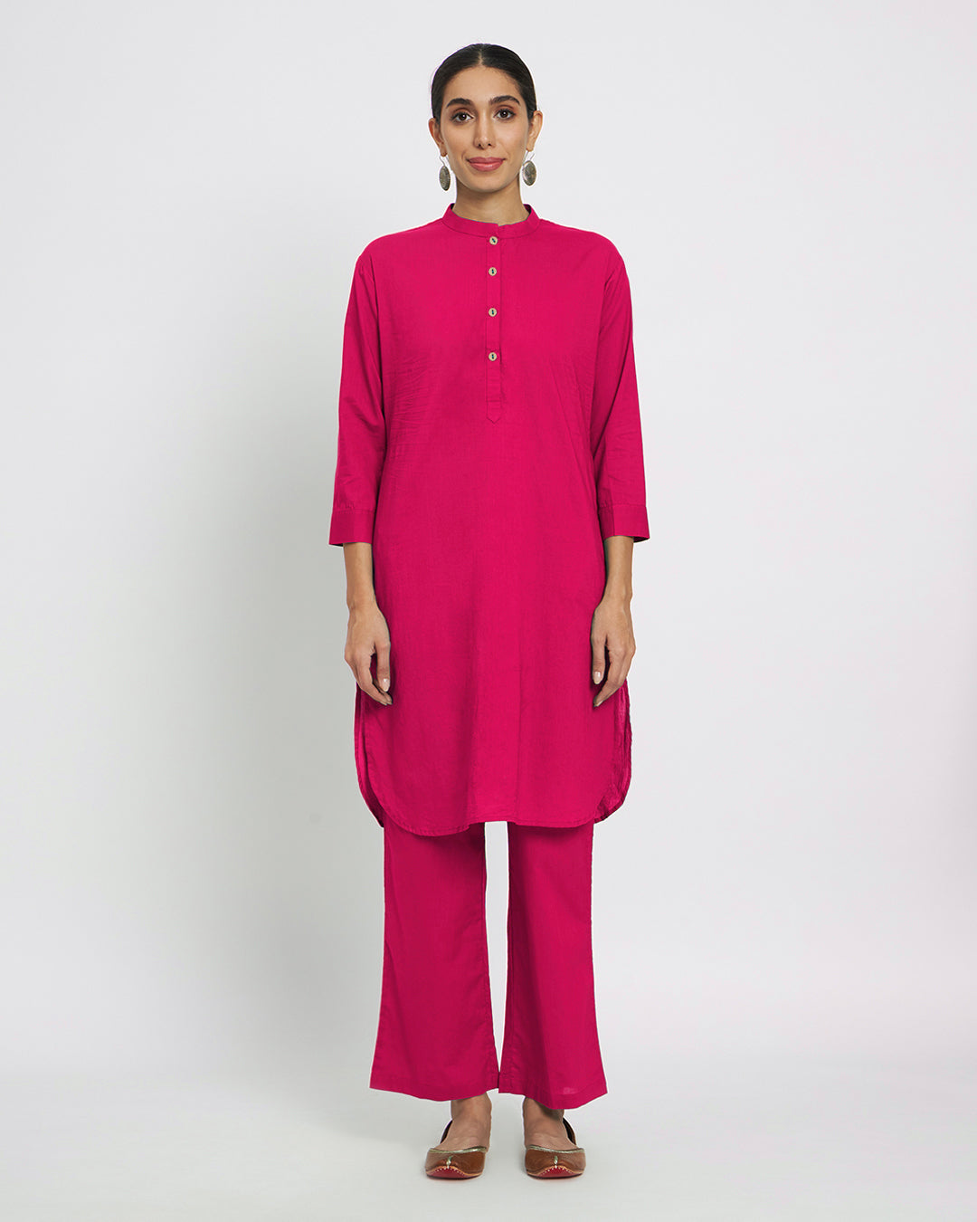 Queen's Gulabi Modern Mandarin Collar Solid Co-ord Set