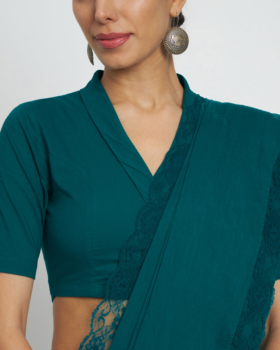 Deep Teal Lace Medley Cotton Saree