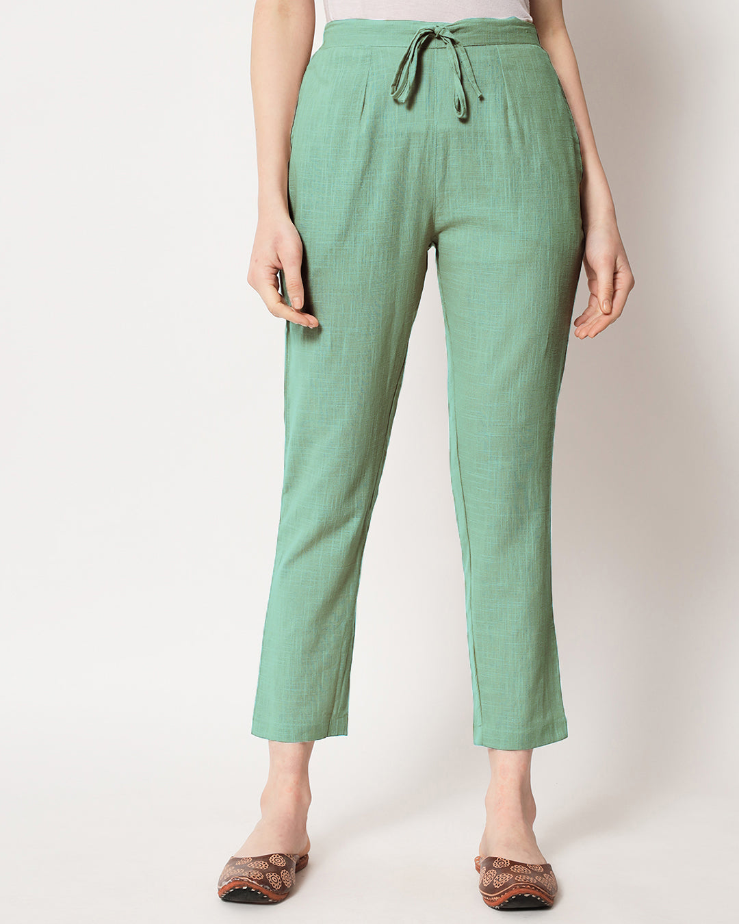Combo: Beige & Easy Green Cigarette Pants- Set of 2