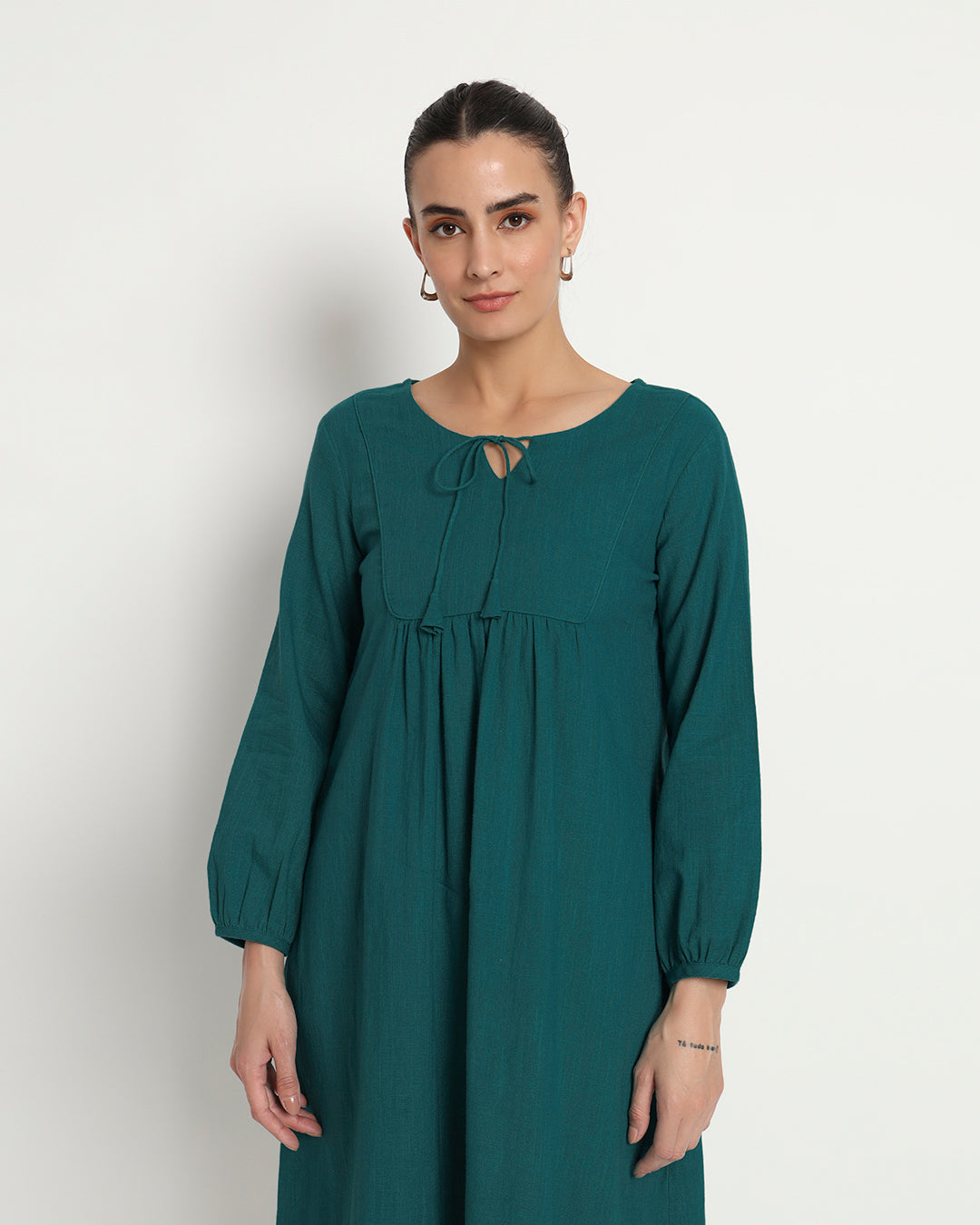 Deep Teal Playful Tie-Up Neck Dress