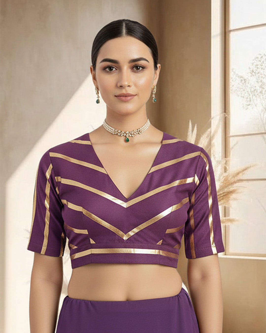 Wine Glisten Gala Deep V Blouse