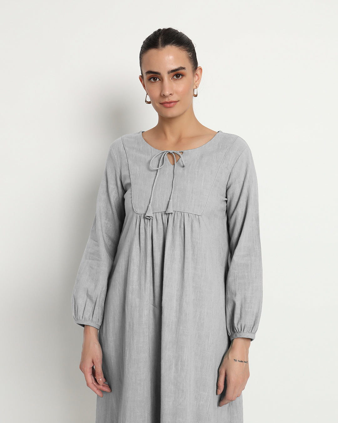 Iced Grey Playful Tie-Up Neck Dress