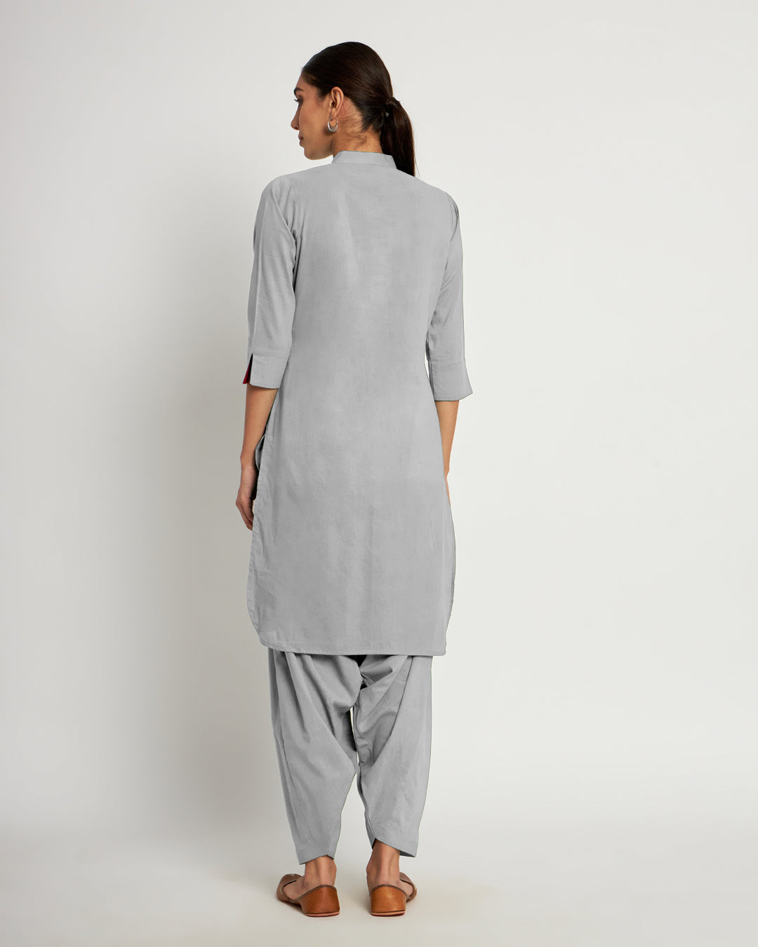 Iced Grey Band Collar Neck Solid Kurta (Without Bottoms)