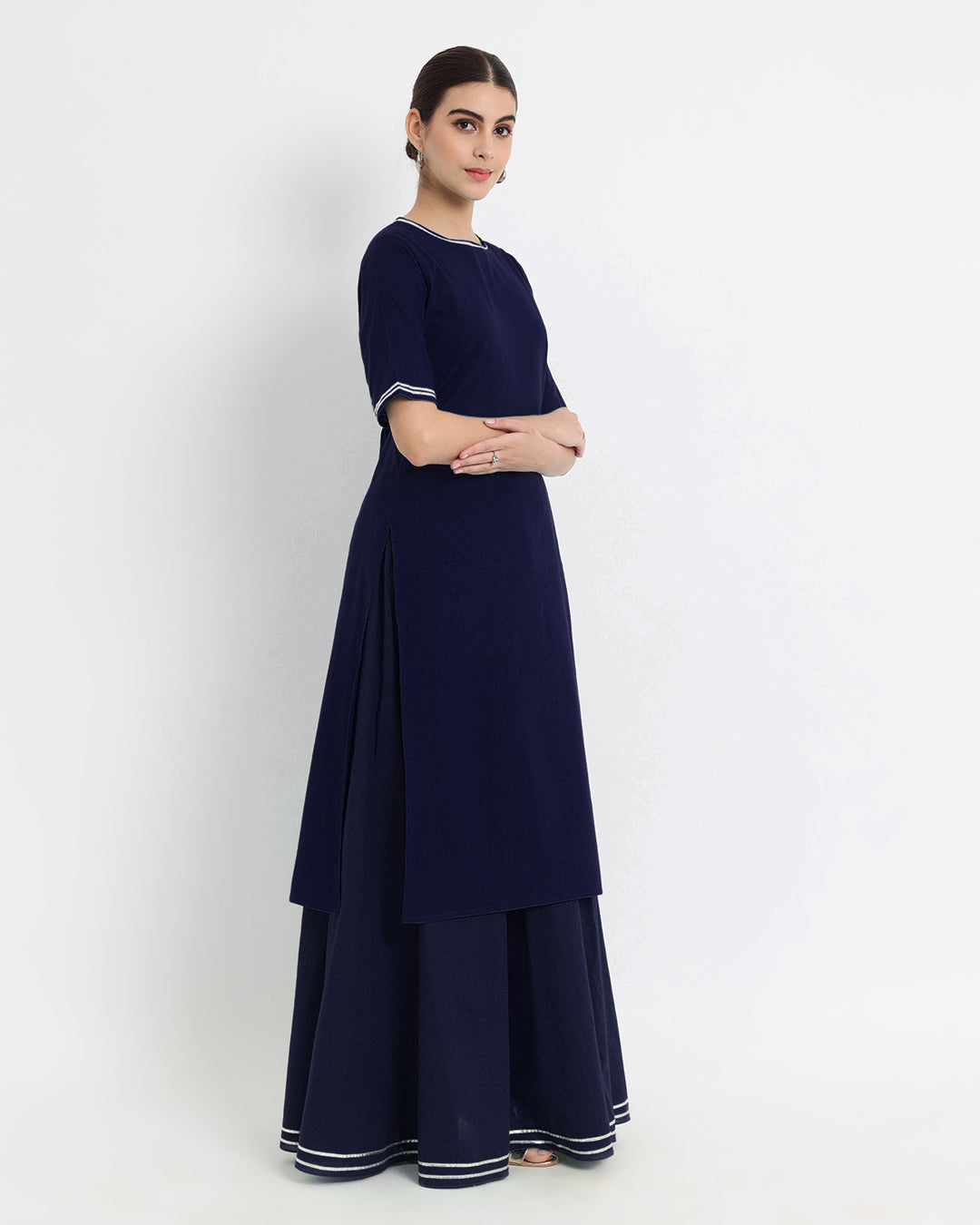 Mindnight Blue Circle Cut Kurta Co-ord Set