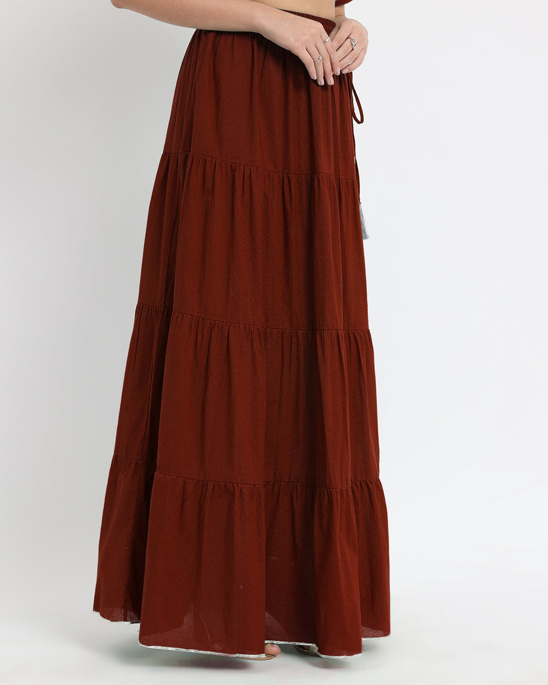 Russet Red Tiered Lace Skirt