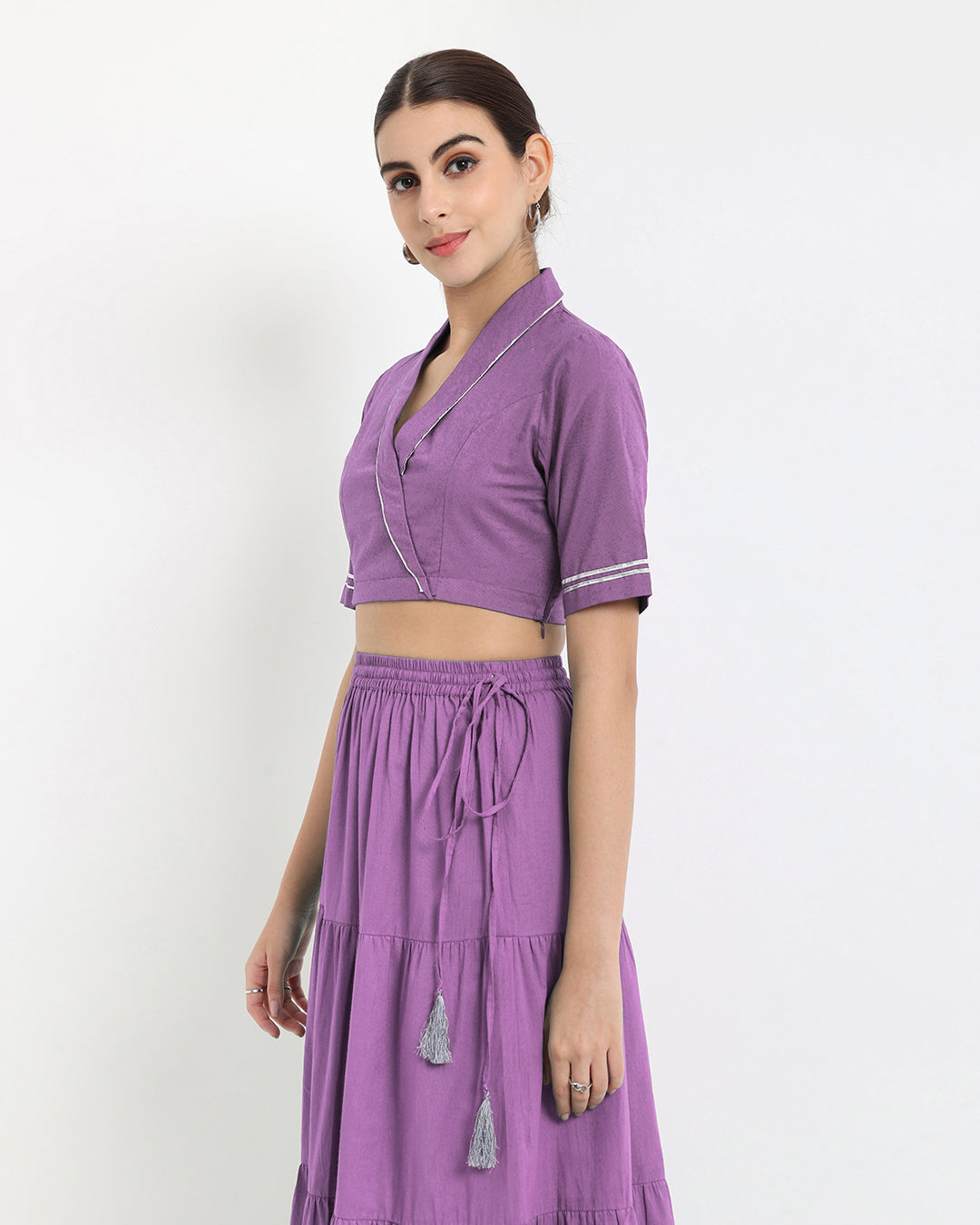 Wisteria Purple Tiered Lace Royal Wrap Fusion Co-ord Set