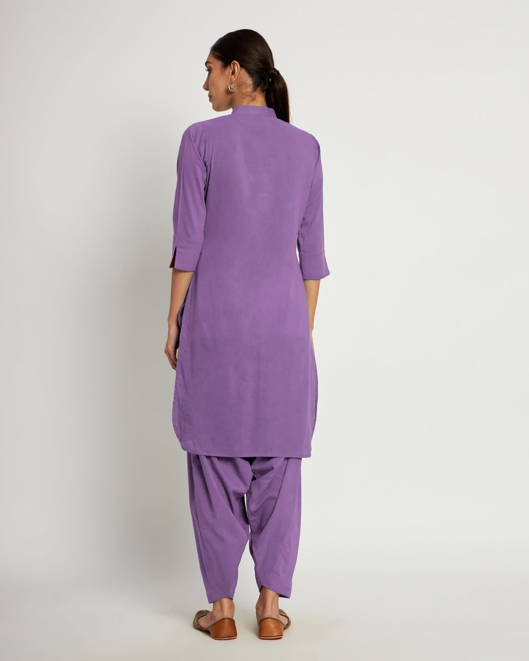 Wisteria Purple Band Collar Neck Solid Kurta (Without Bottoms)